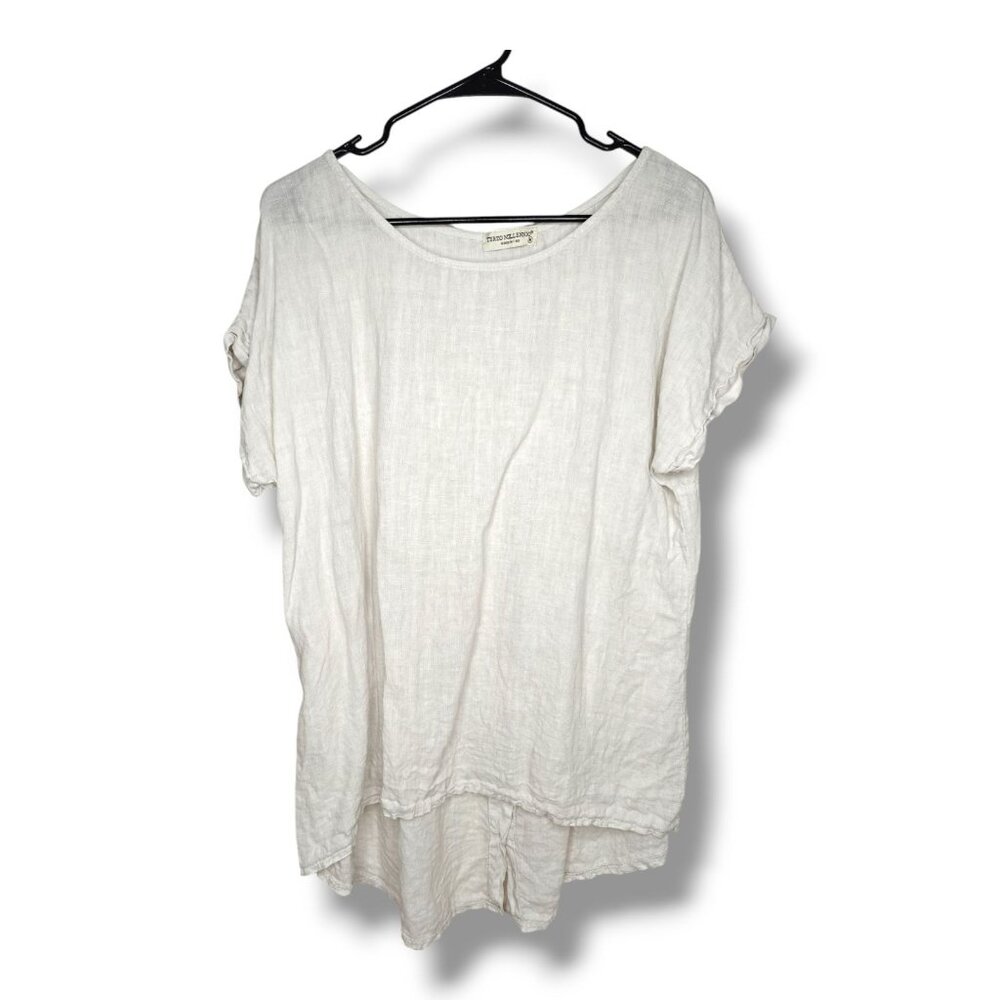 Women's Gray Linen Blouse Top Terzo Milennio Size M Italy Lagenlook Relaxed